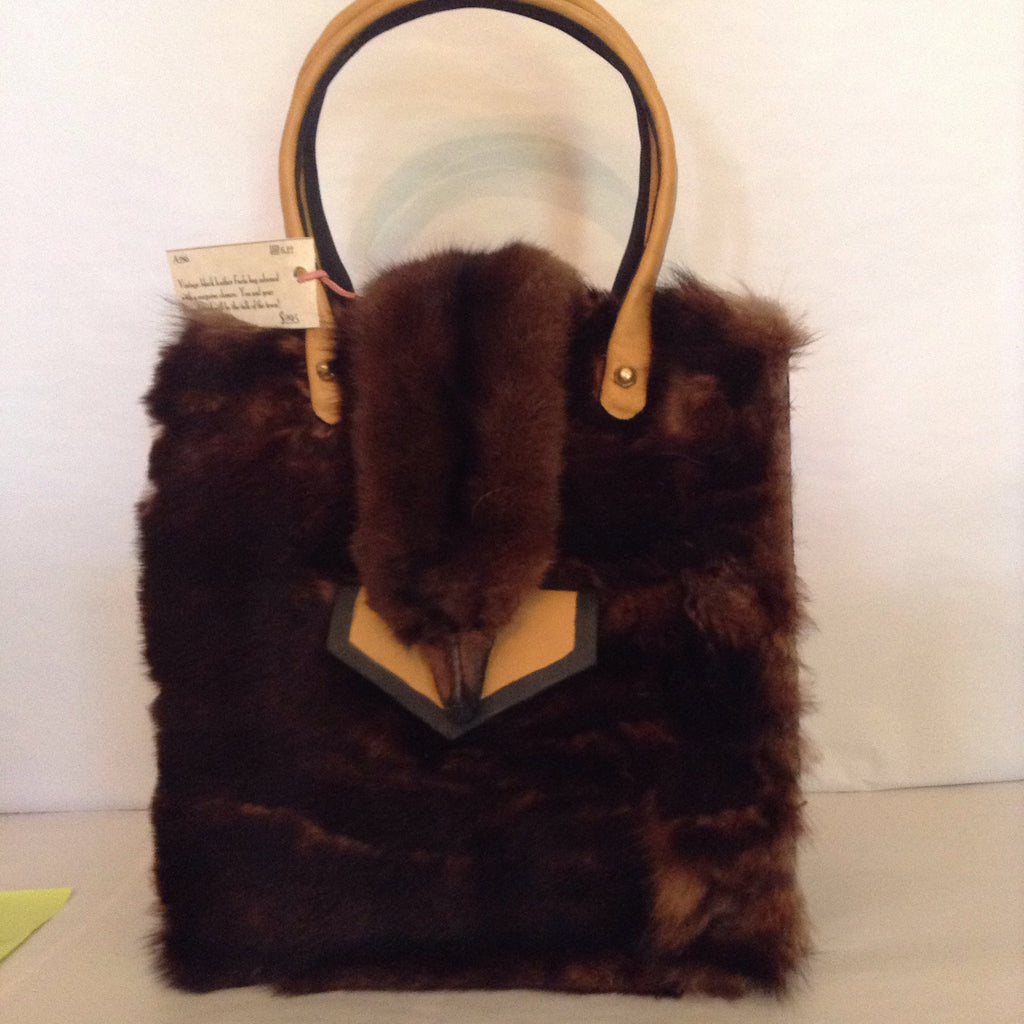 Vintage Bright Yellow Furla Purse Adorned With Real Brown Mink And Mink Head Closure