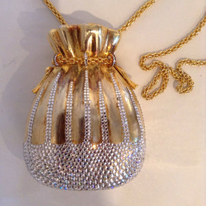 Vintage Judith Lieber "Tassels and Bows" evening bag with Swarovski crystal. Rare and collectible.  Dimensions - Height 5 1/2"; Width 4 1/4"; Chain 20"; Depth 2 1/2"